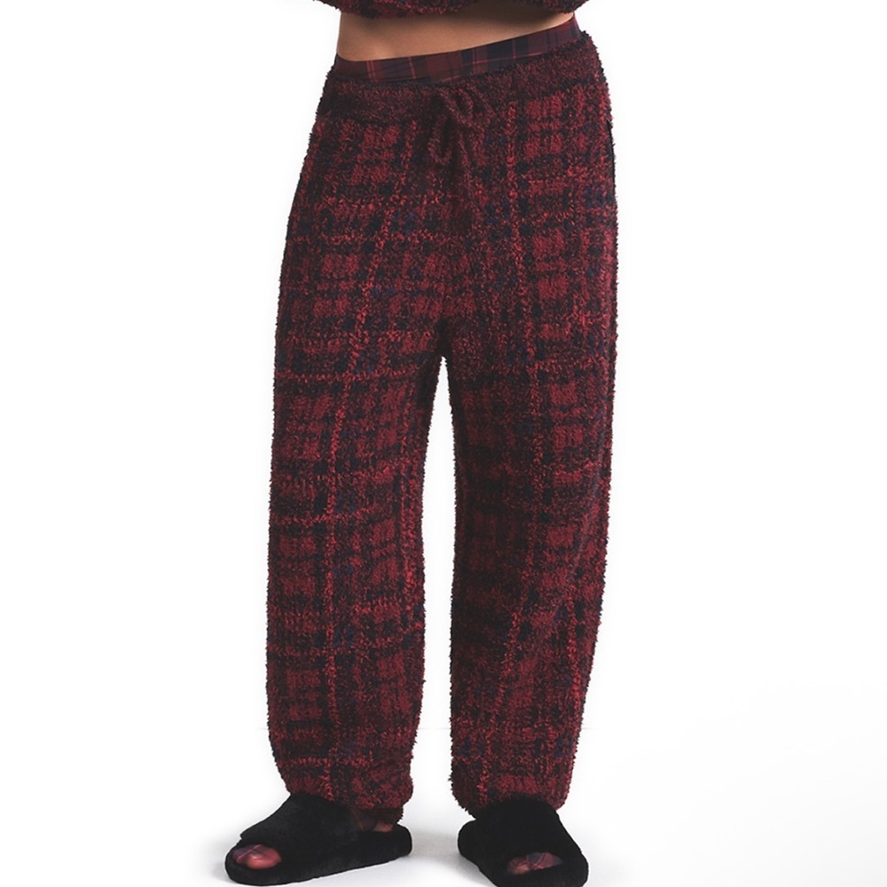 SKIMS Cozy Oversized Joggers Plaid Elastic Waist XXS XS